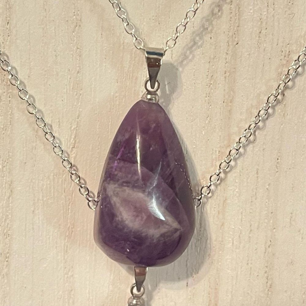 Amethyst pendant purple silver plated 18” chain necklace NEW handmade